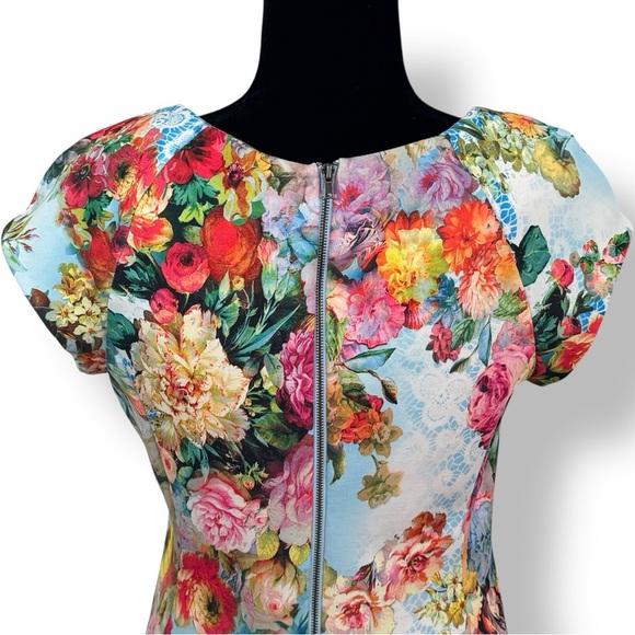 Beige by eci Floral Fitted Dress Women's Size 8 Stretchy Office Workwear Spring - Picture 7 of 13